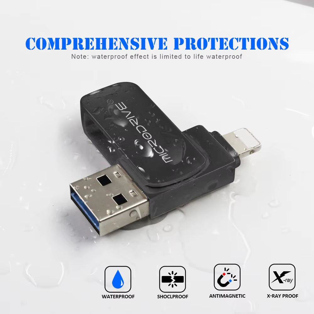 Memoria para iPhone y iPad, 2 en 1 (Lightning + USB 3.0 / 128GB y 512GB)