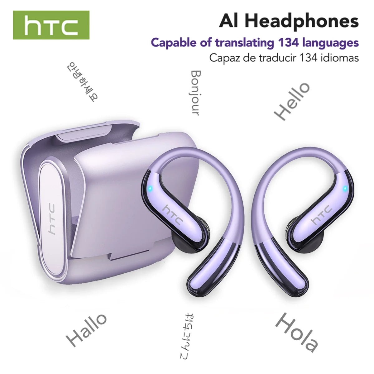 Audífonos HTC NE23 con Traductor IA (Hasta 134 Idiomas)