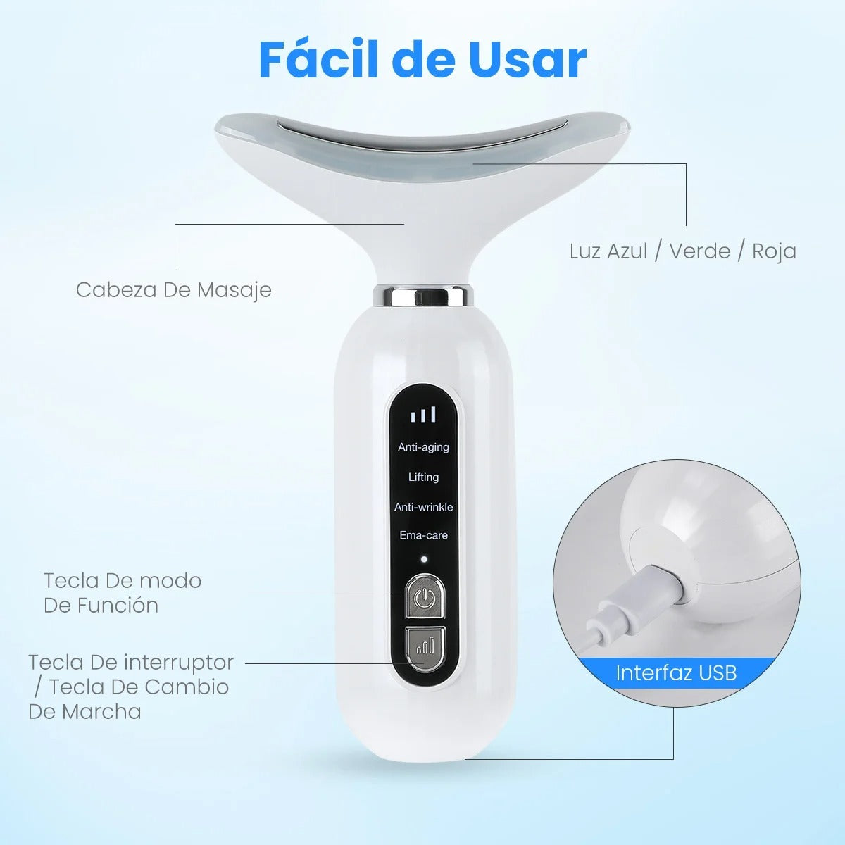 Masajeador Facial Reductor De Papada Cuello Antiarrugas