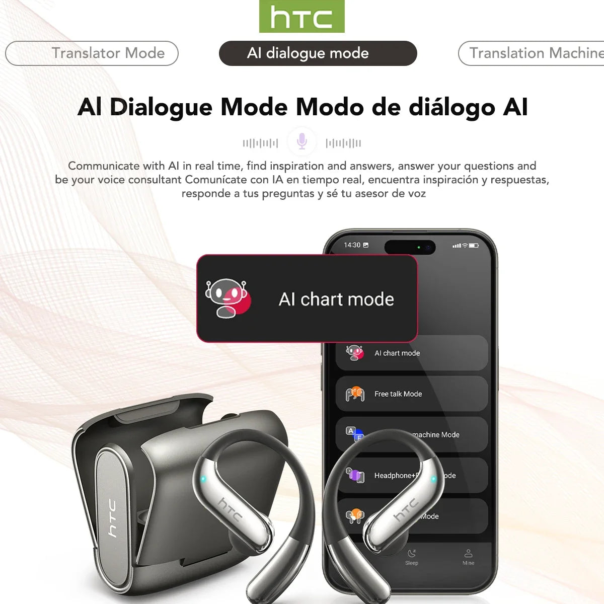 Audífonos HTC NE23 con Traductor IA (Hasta 134 Idiomas)