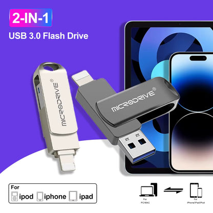 Memoria para iPhone y iPad, 2 en 1 (Lightning + USB 3.0 / 128GB y 512GB)
