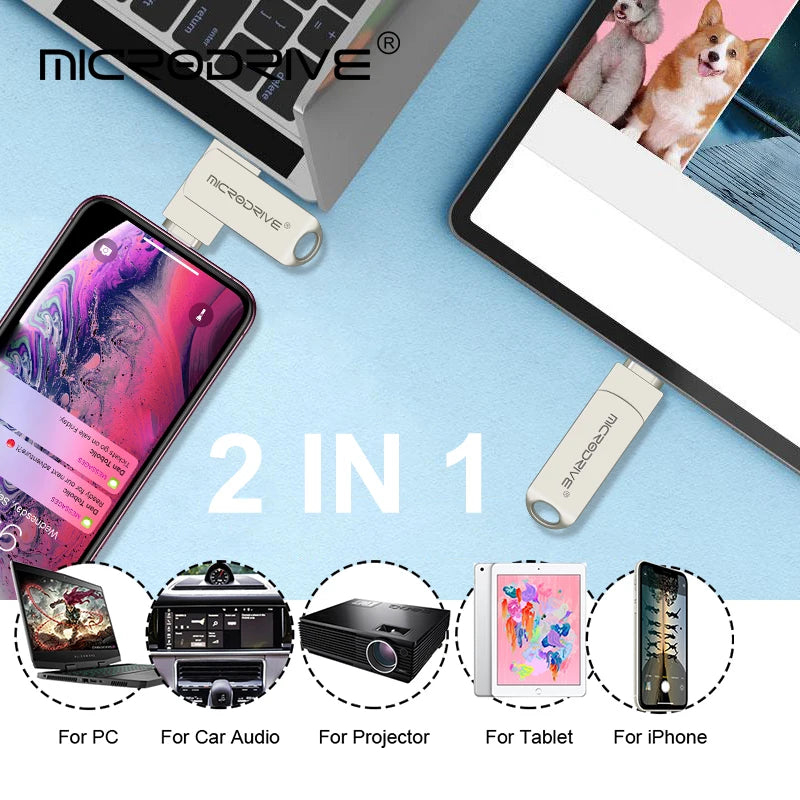 Memoria para iPhone y iPad, 2 en 1 (Lightning + USB 3.0 / 128GB y 512GB)