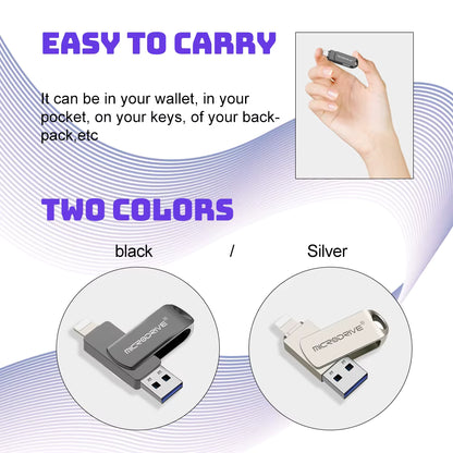 Memoria para iPhone y iPad, 2 en 1 (Lightning + USB 3.0 / 128GB y 512GB)