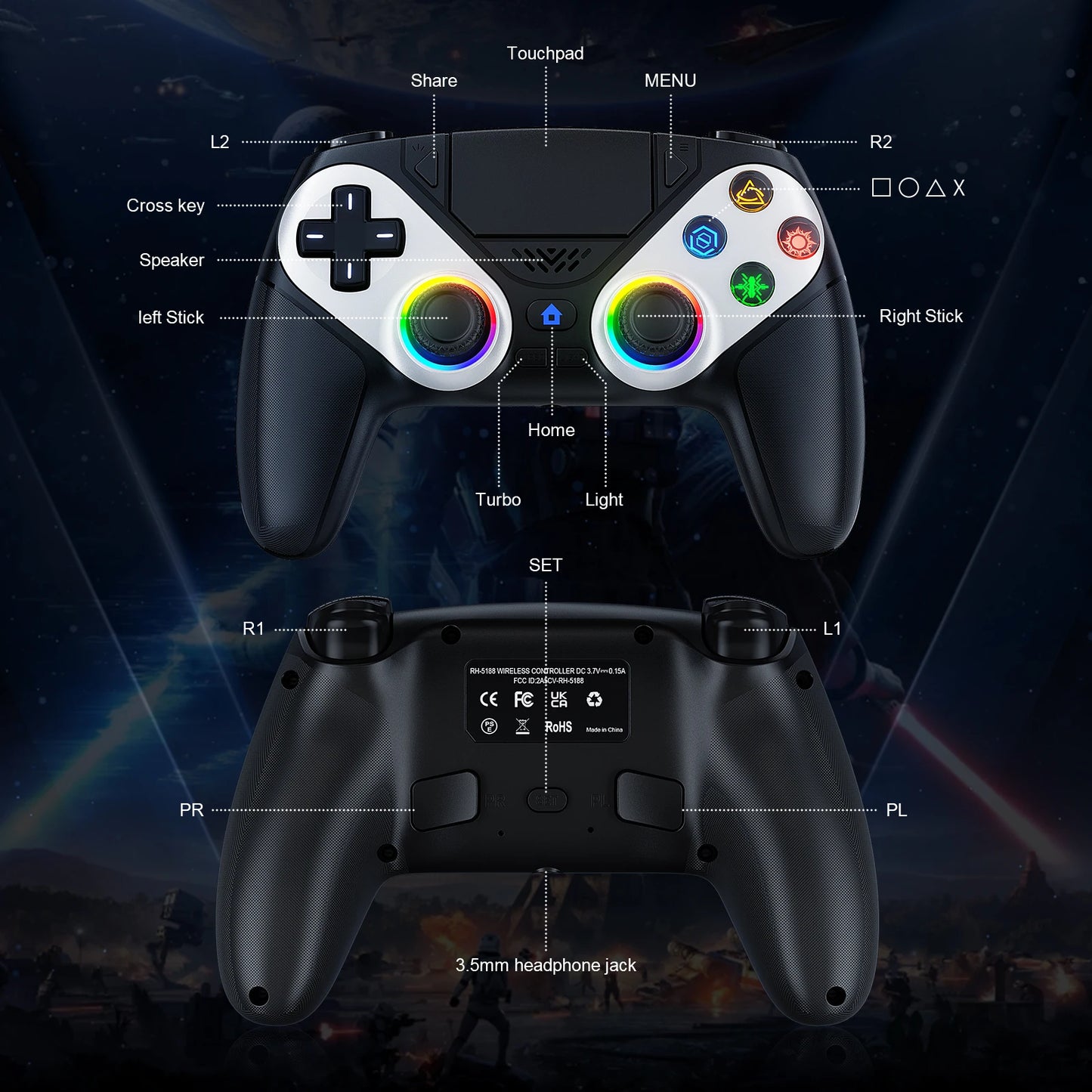 Control para Playstation 5 / PC - Gamrombo (Con Efecto Hall)